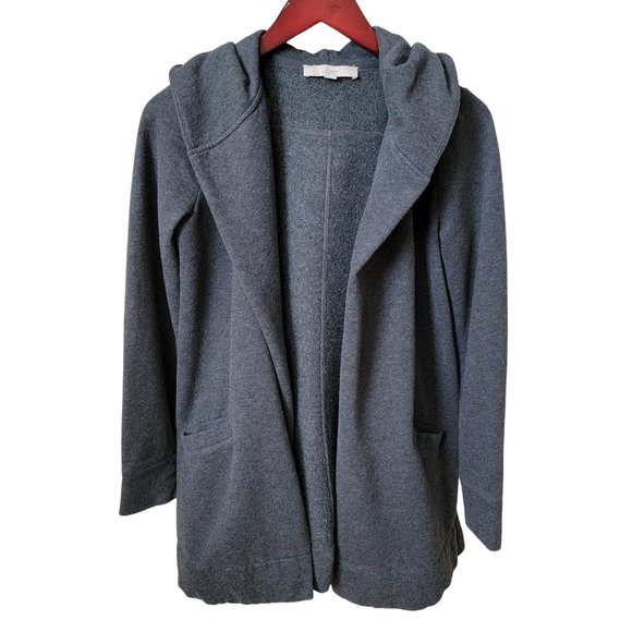 Ann Taylor Loft Gray Hooded Cardigan Knit Jacket - Picture 1 of 11